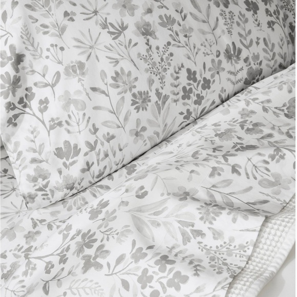 Boll & Branch Signature Botanical Duvet Set Pewter Full/Queen Flat Sheet Covers - Picture 2 of 12